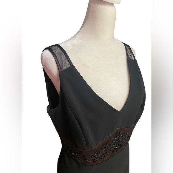 Evan Picone Chiffon Mesh Black Midi Dress Size 8 Cocktail Whimsigoth Beaded - Picture 6 of 12